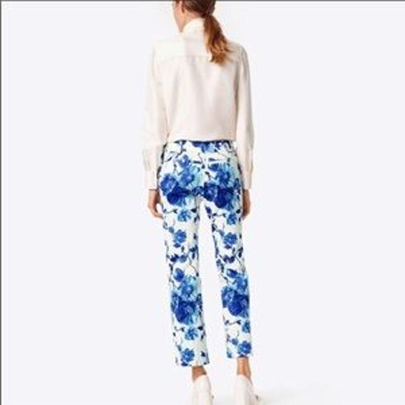 Tory Burch Kara Rosemont Blue Floral Cottage Garden Cropped Pants Women's Size 6 - Picture 9 of 9